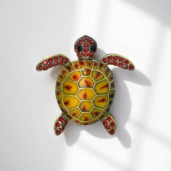 Fashion Turtle Pin Dramatic Diamond Drop Detail Vintage Inspired Statement Brooch