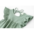 thumbnail image 3 of Vestido LYXIOF para niños pequeños, algodón y lino, mangas con volantes, verde, 80 cm, 3 of 6