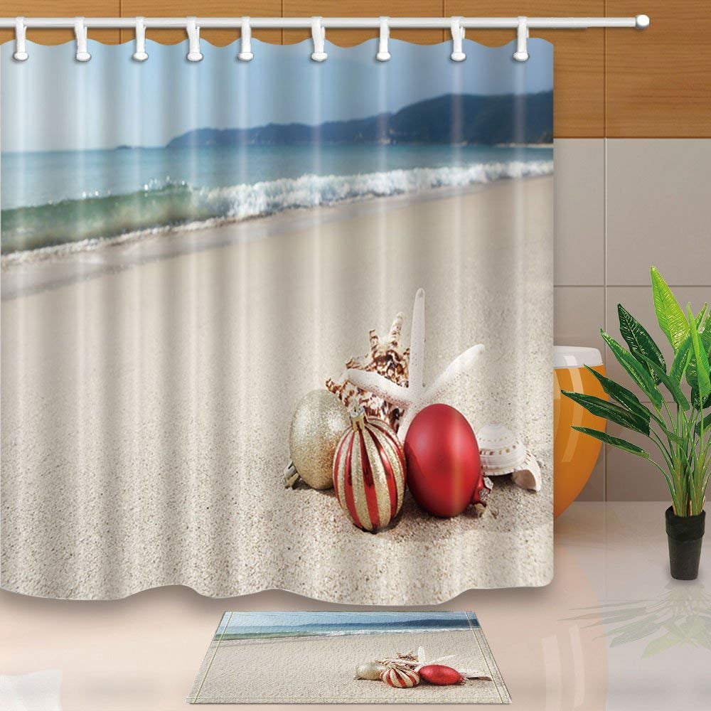 BPBOP Oceanic Christmas Ball Starfish At Beach Shower Curtain 66x72