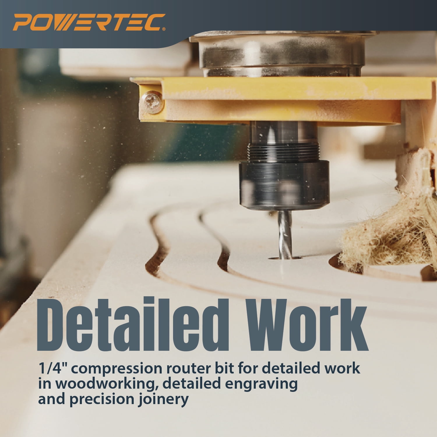 POWERTEC Up/Down Cut Compression 1/4" Spiral Router Bit, 1/4" Shank Carbide Router Bit w/1-7/64" Cutting Length & 2-1/2"Long.Fits CNC Router, Handheld Router, Router Table, Plunge Router,2PK(73039-P2)