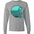 thumbnail image 3 of Inktastic Ovarian Cancer Awareness Teal Ribbon over Sunrise Long Sleeve T-Shirt, 3 of 5