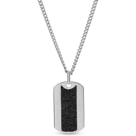316L Stainless Steel Black Glitter Center Cross in Back Dog Tag Pendant, 24 Curb Chain