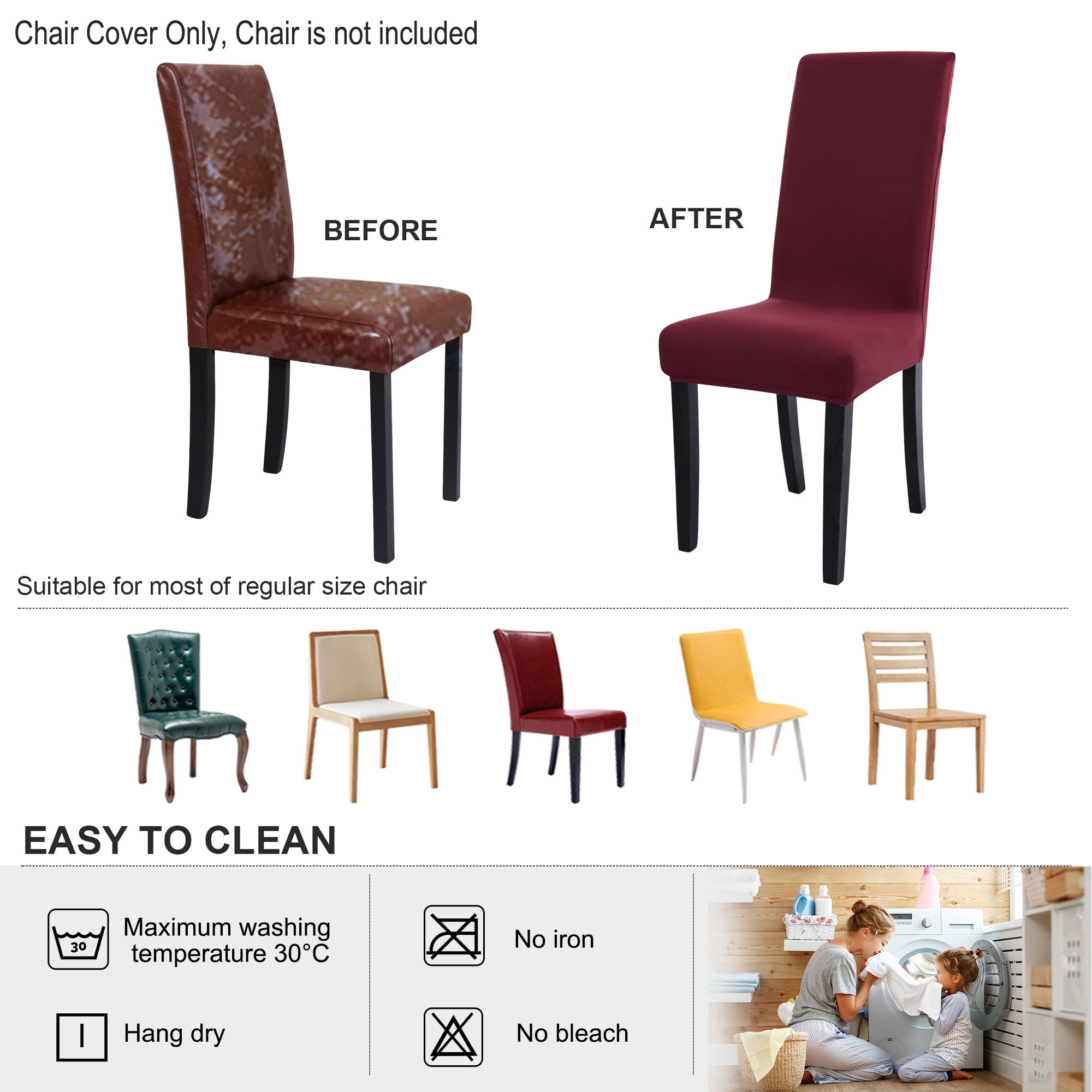 Unique Bargains Spandex Solid  Dining Chair Covers Protector Slipcovers Burgundy 2 Pcs