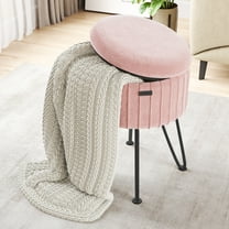 Hearth & Harbor Ottoman with Storage, Round Storage Ottoman, Vanity Stool and Foot Stool with Storage, Pleated Velvet Pink