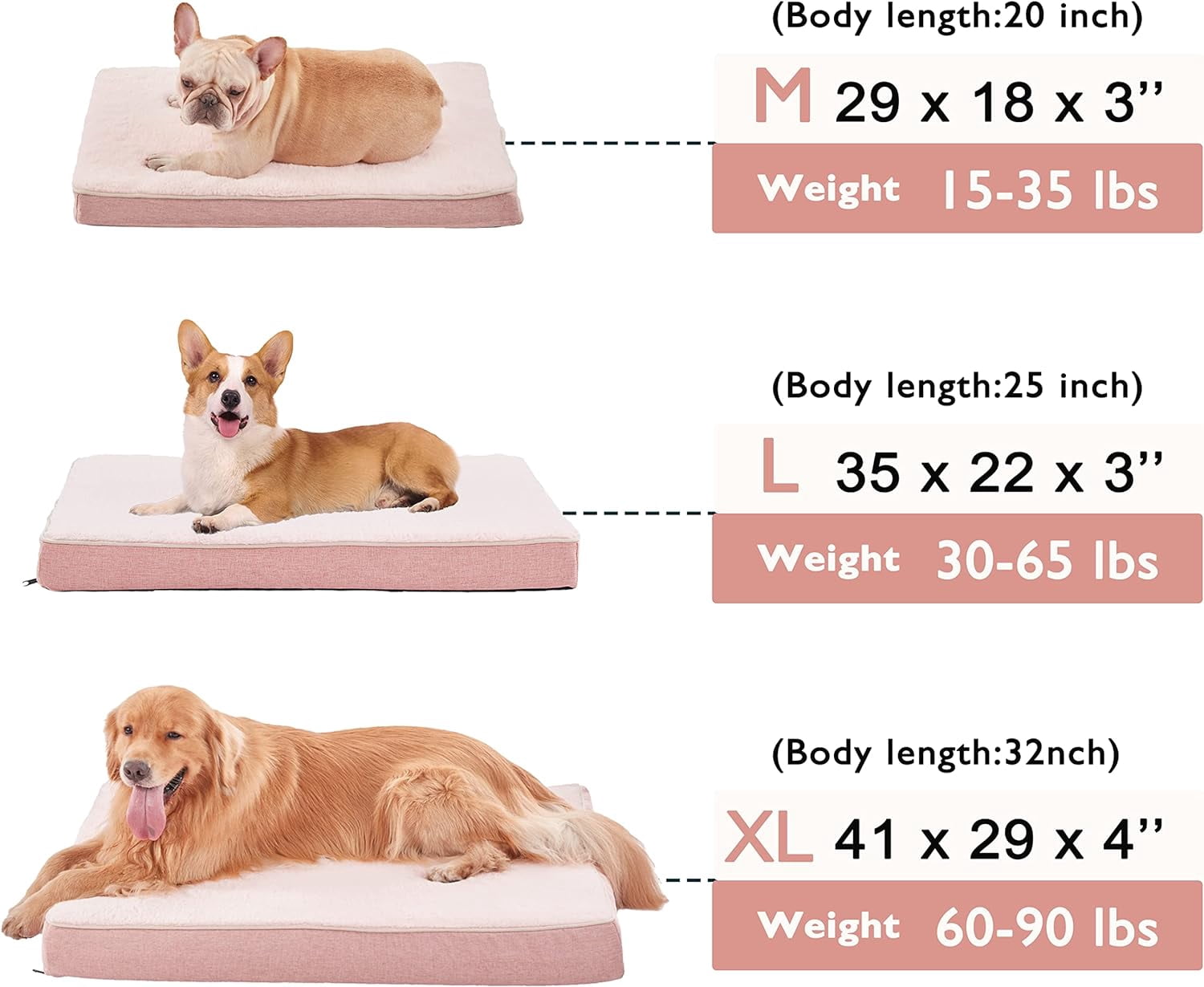 Memory Foam Orthopedic Large Dog Bed, Washable Dog Bed for Crate with Cooling Gel Mattress, Waterproof Liner and Plush Removable Cover for Extra Large Dogs (Pink)