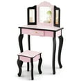 thumbnail image 1 of Costway Kid Vanity Set Wooden Makeup Table Stool Tri-Folding Mirror Leopard Print Pink, 1 of 10