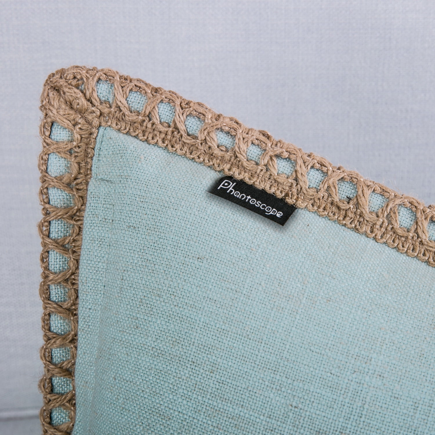 Phantoscope Farmhouse Burlap Linen Tailored Edge Series Decorative Throw Pillow, 22" x 22", Light Blue, 1 Pack