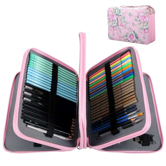Colored Pencil Case Large with Zipper Capacity Pencil Organizer with Handy Wrap Portable- Multilayer Holder for Watercolor Pens or Markers