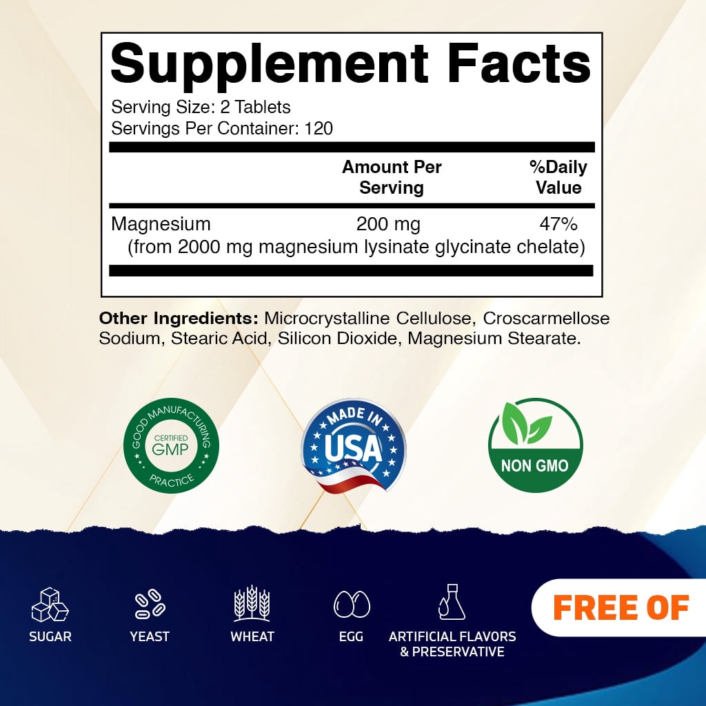 Vitamatic Magnesium as Glycinate Lysinate – 240 Tablets – 100% Chelated Magnesium - Supports Muscle Relaxation, Heart, Nerve Health* – Non-GMO, Gluten & Soy Free - 2 Pack