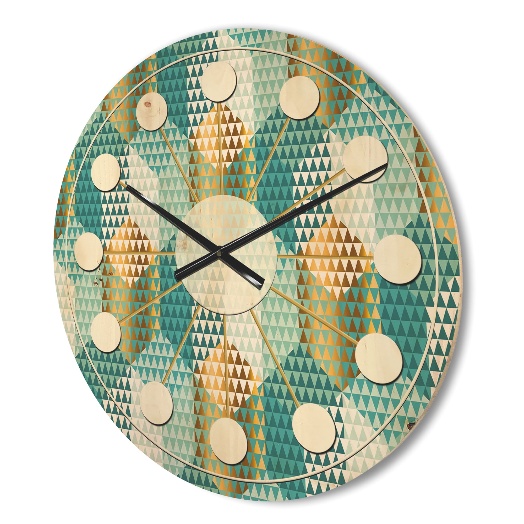 Designart 'Hexagon Retro Pattern VIII' Mid-Century Modern Wood Wall Clock