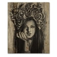 thumbnail image 3 of Designart 'Portrait Of A Young Woman With Flowers III' Modern Print on Natural Pine Wood, 3 of 5