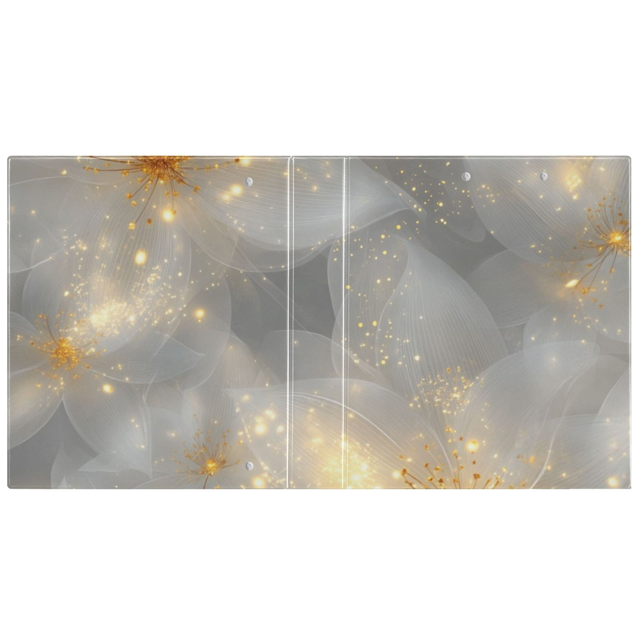 Gold Light Flowers 3 Ring Binders 1.5 inch Hardcover File Folders with Interior Pockets A4 Size Organizer for School Office Hospital