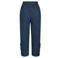 thumbnail image 4 of WREESH Womens Cotton Linen Pants Solid Fashion Lace Relaxed Bandage Pocket Button Waist Full Length Pants Blue, 4 of 9