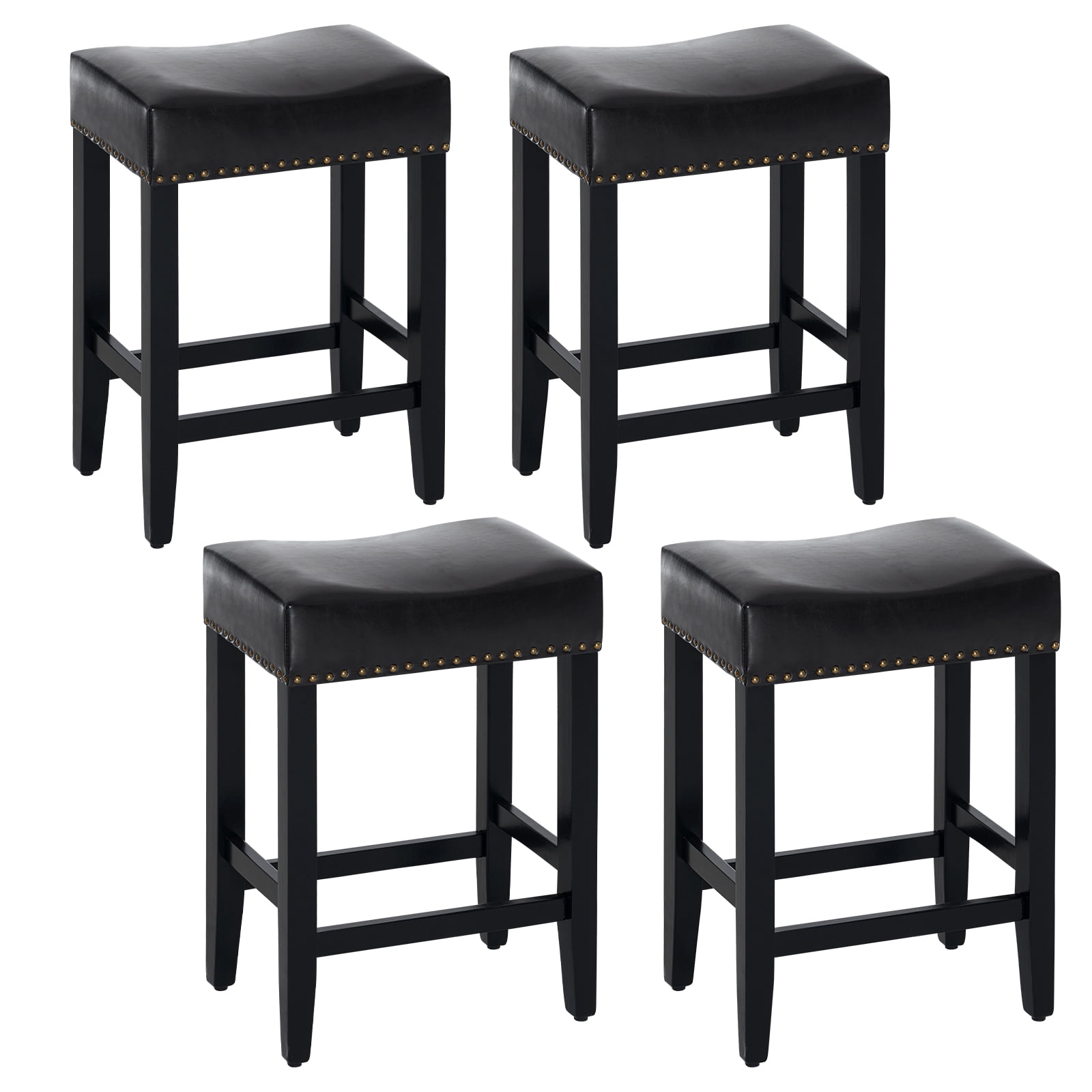 Furniliving 26" Backless Counter Stool Set of 4, Counter Height Bar Stools PU Saddle Stool, Black