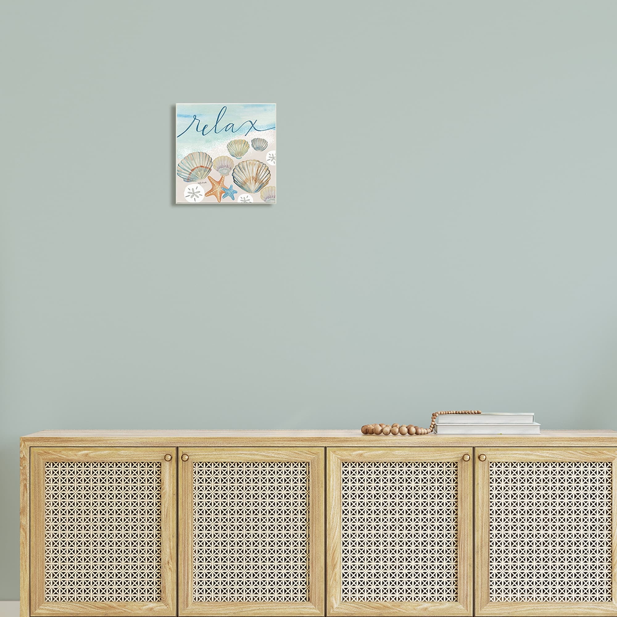 Stupell Industries Relax Text Seaside Clams Beach Shore Theme Wood Wall Art, 12 x 12, Design by Katie Doucette