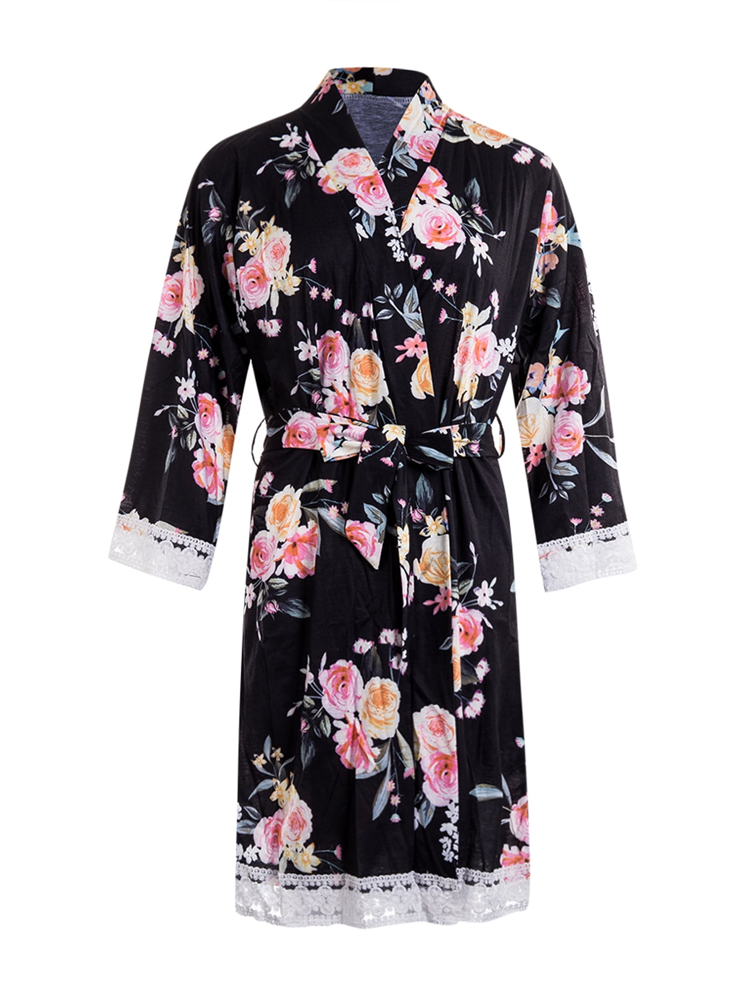 black floral dressing gown