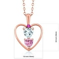 thumbnail image 2 of 18K Rose Gold Plated Silver Sky Blue Aquamarine Pink Moissanite and Pink Sapphire Pendant Necklace for Women (0.67 Cttw, Gemstone March Birthstone, Heart 5MM and 4MM, with 18 inch Silver Chain), 2 of 3