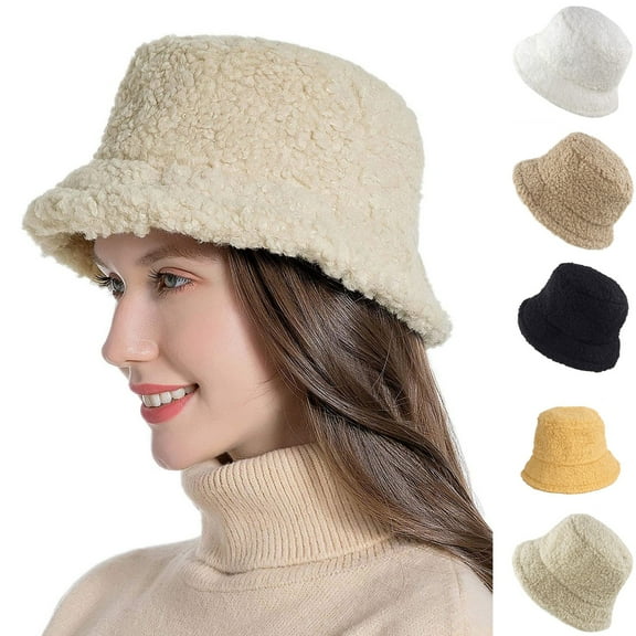 AIGIA Winter Bucket Hat Vintage Cloche Hats Women Girls Warm Faux Fur Wool Outdoor Fisherman Cap