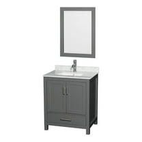 Wyndham Collection Sheffield 30 Inch Single Bathroom Vanity in Dark Gray, White Carrara Marble Countertop, Undermount Square Sink, and 24 Inch Mirror