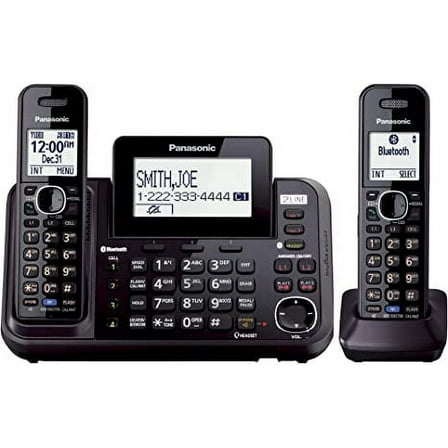 Panasonic KX-TG9542B 2 Handset DECT 6.0 Cordless Phone|Link2Cell|Expandable Up-To 12 Handsets|Black