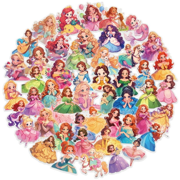 Paquete de pegatinas con diseño de princesa, 50 unidades, dibujos animados, grafiti