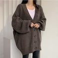 thumbnail image 5 of LOVE DOCK Korean Ins Lazy Knitted Cardigan Female V-neck Single-breasted Loose Lantern Sleeve Sweater Coat Women Oversized Sweater, 5 of 6