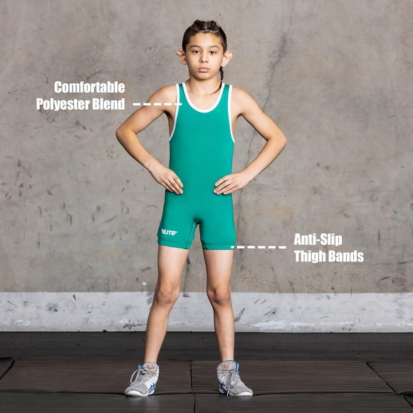 Elite Sports Kids Wrestling Youth Singlet, Standard Boys Wrestling Singlet (green, Medium)