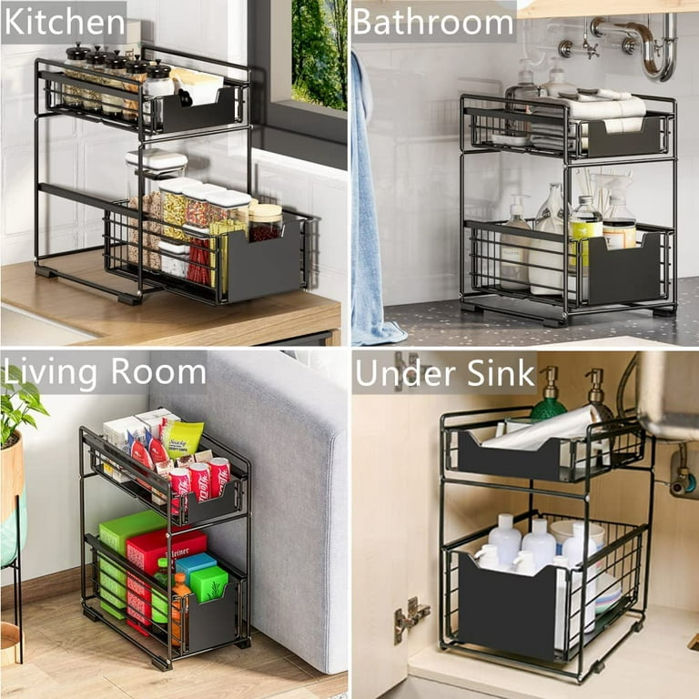 2-Tier Metal Under Sink Sliding Cabinet Basket Organizer Bathroom Storage  Shelf