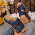 thumbnail image 5 of Orthopedic Sandals for Women Splice Leather Open Toe Slip on Slides Adjustable Low Wedge Walking Shoes Navy Size 7.5, 5 of 8
