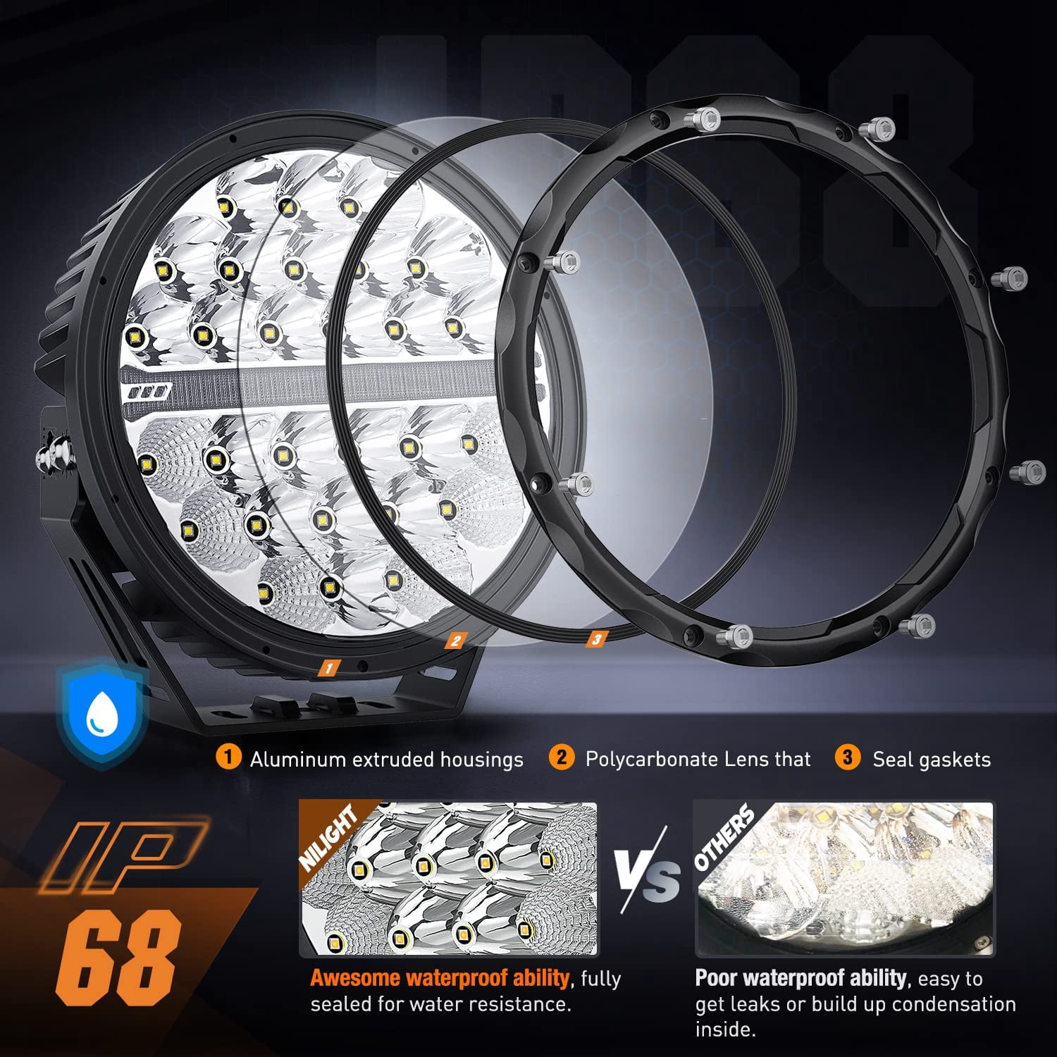 Nilight 9 Inch Round Offroad LED Driving Lights with DRL 2PCS 140W 15560LM IP68 Spot Flood Combo Work Light with 12AWG DT Connector Wiring Harness Kit for 4x4 Jeep Truck ATV UTV SUV, 5 Year Warranty