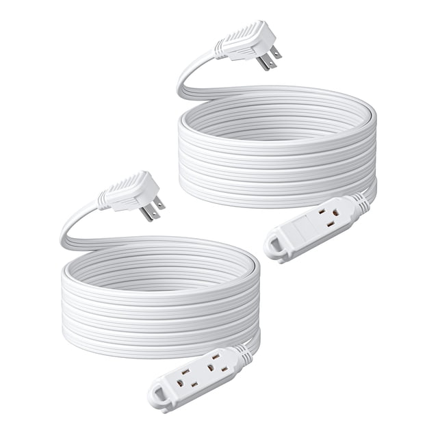 Cable de extensión DEWENWILS de 20 pies con 3 salidas, enchufe plano blanco, paquete de 2