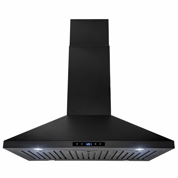 AKDY 36" Island Mount Black Painted Stainless Steel Touch Panel Kitchen Range Hood Cooking Fan
