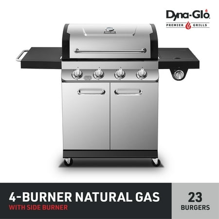 Dyna-Glo Premier 4 Burner Stainless Steel Natural Gas Grill Outdoor BBQ w/ Side Burner
