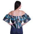 thumbnail image 4 of Moomaya Womens Printed Off The Shoulder Crop Top Flounce Sleeve Summer Clothing Boho Blouse, 4 of 6
