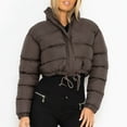 thumbnail image 5 of TAIAOJING Women's Winter Cropped Puffer Jacket Autumn Long Sleeved Zipper Drawstring Waist Stand Up Collar Solid Color Bread Coat Cotton Coat Oversized Zip-Up Quilted Puffy Short Down Coat, 5 of 7