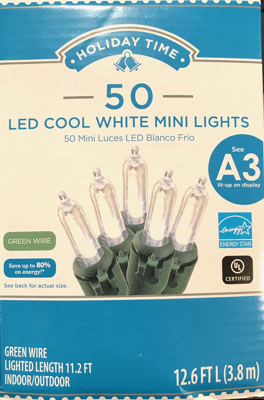 Holiday Time 50 Count Mini Cool White Led Light Green Wire