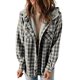 thumbnail image 1 of Women Fleece Hooded Shacket Plaid Long Sleeve Button Up Fashion Hoodie Shirt Jacket Gray S, 1 of 2