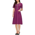 thumbnail image 4 of INSPIRE CHIC Women's Tweed Trim Dress with Pockets V Neck Short Sleeve A-Line Dress 2XL Purple Red, 4 of 5
