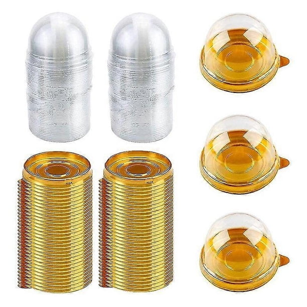 100 unidades de mini cajas de plástico transparente para cupcakes, cajas redondas para cupcakes, pasteles de luna y postres, cajas tipo domo para galletas y muffins.
