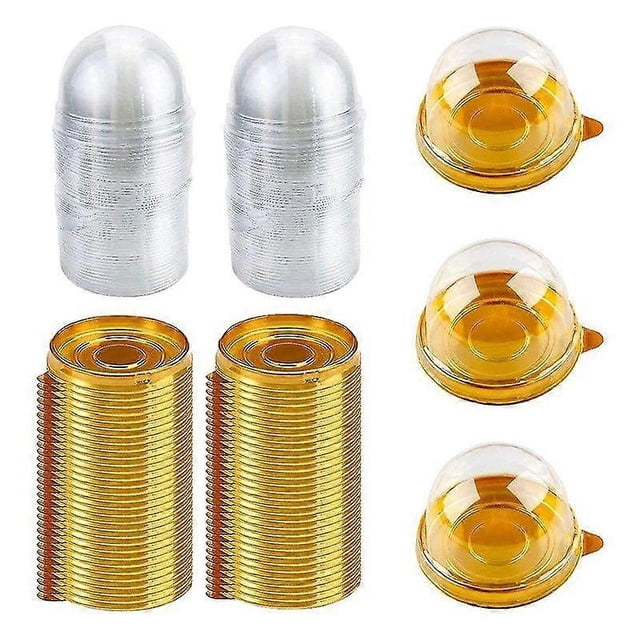 100 unidades de mini cajas de plástico transparente para cupcakes, cajas redondas para cupcakes, pasteles de luna y postres, cajas tipo domo para galletas y muffins.