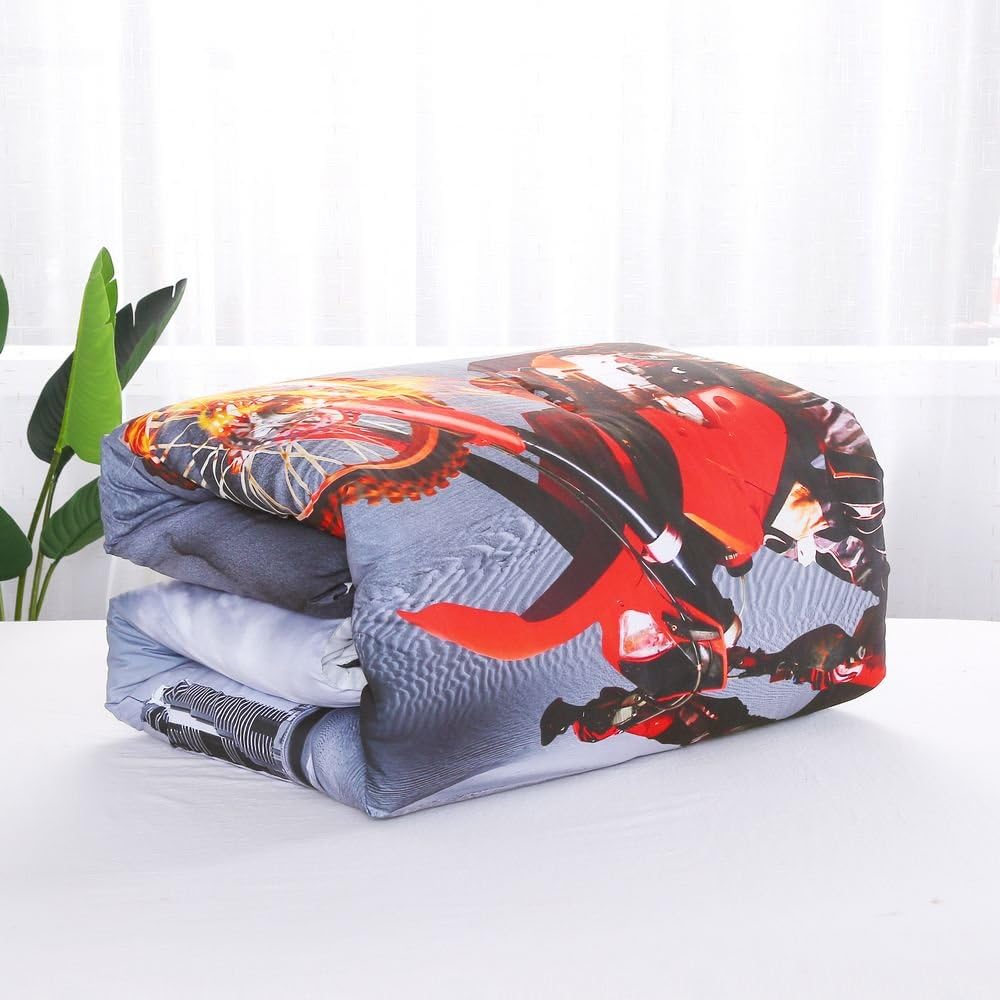 Vichonne Dirt Bike Comforter Sets Twin Size Racing Motocross Sports Extreme Theme Bedding Sets for Boys