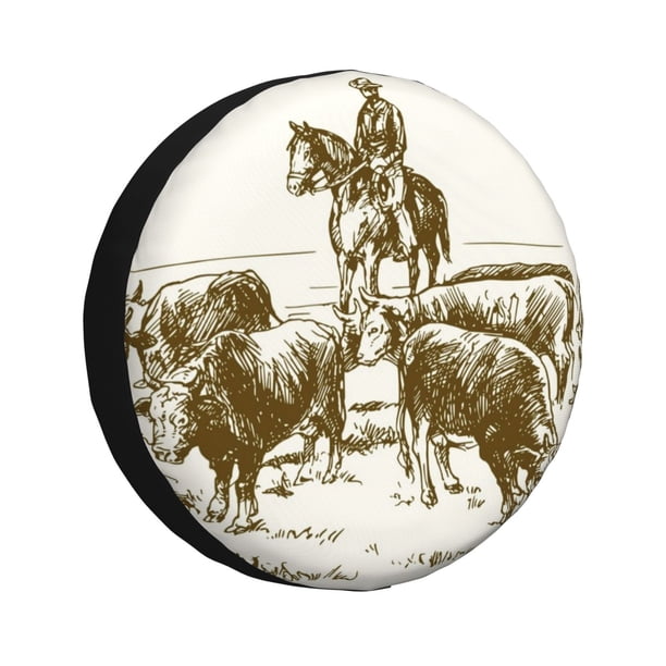 Balery Cattle Drive By Two Cowboys Cubiertas para Neumáticos - Protector Resistente para Neumáticos de Camioneta, SUV, Remolque, Camper y RV-15 inch
