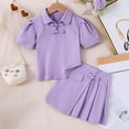 thumbnail image 2 of Toddler Girls Outfit Short Sleeve Ruffles Solid Tops And Skirt Two Piece Casual Suit Outfits Clothing Sets,Size 6 Years-7 Years, 2 of 4