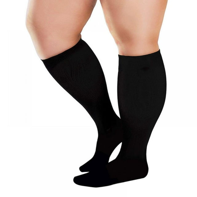 POINTERTECK 6XL Plus Size Chaussettes de Compression Sport pour Femmes & Hommes Bas de Compression Unisexe Extra Large Veau pour Varices Circulation Veineuse Oedème de Gonflement - Noir 6X-Large