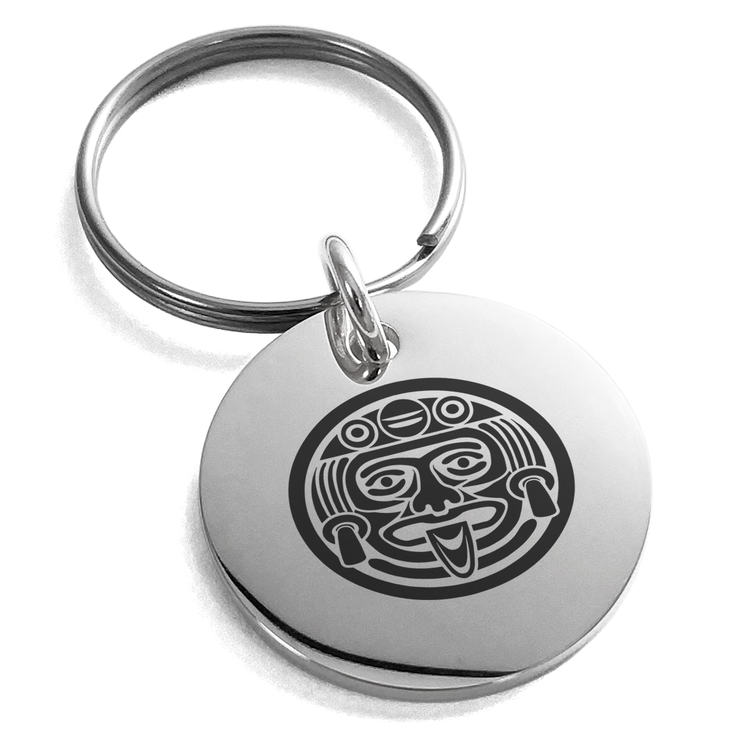 Stainless Steel Aztec Mask Rune Engraved Small Medallion Circle Charm ...