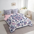 thumbnail image 3 of Feelyou Hippie Western Damask Bedding Comforter Set 7 Pieces for Women, Blue Pink Bohemian Full Bedding Set, Tribal Flower Reversible Fitted Sheet Flat Sheet, Super Cozy Room Decor, 3 of 7