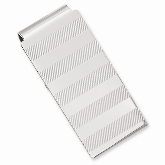 Rhodium-plated Kelly Waters Stripes Engraveable Hinged Money Clip; for Adults and Teens; for Women and Men