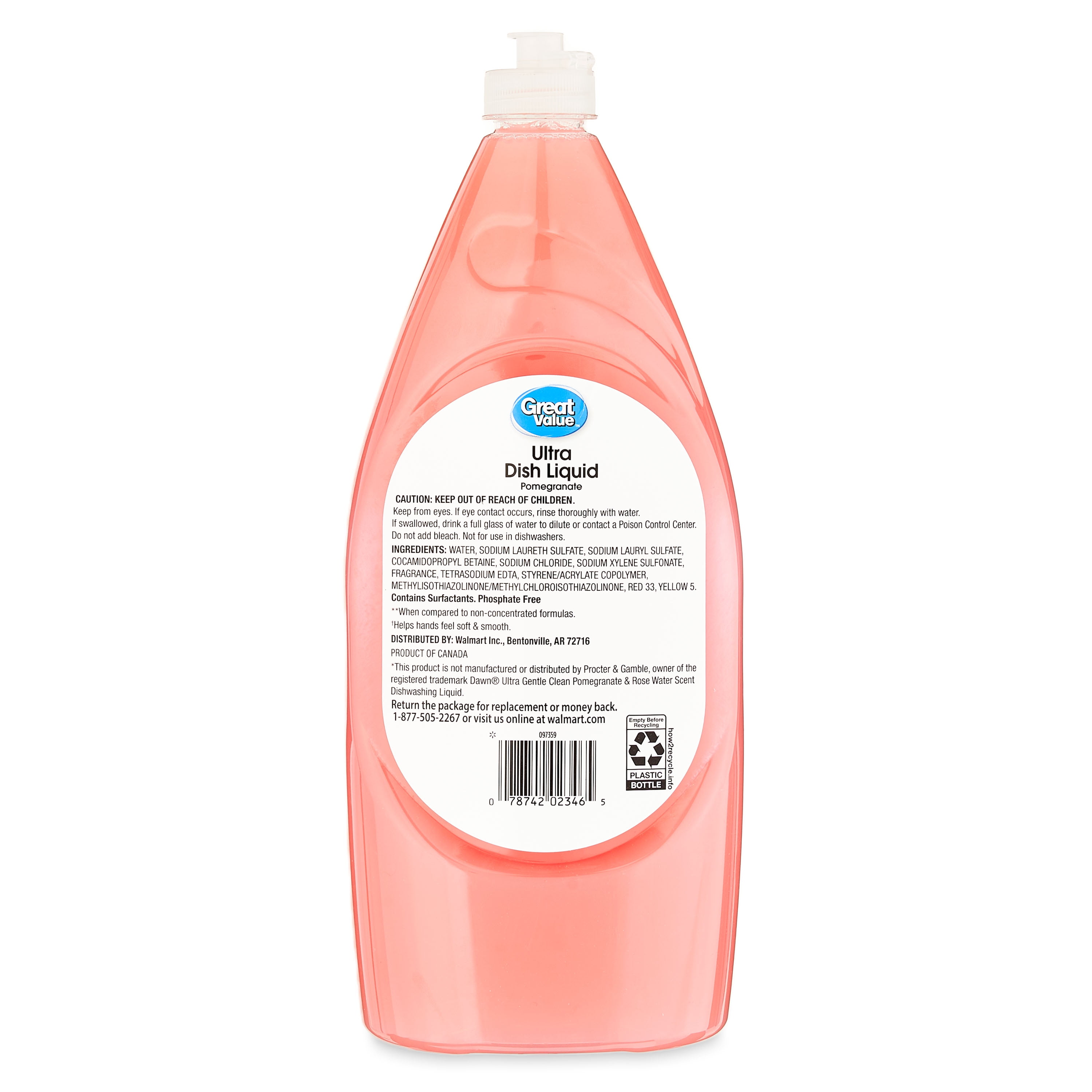 (3 pack) Great Value Soft & Smooth Ultra Dish Liquid, Pomegranate, 40 fl oz