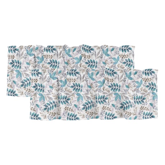 Fall Leaf Valances for Windows 2 Pack, Country Pastoral Vintage Boho Teal Grey Brown Leaves Window Valance Curtains for Kitchen, Rod Pocket Short Curtains for Bathroom Bedroom Decor, 60" x 18"