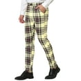 thumbnail image 4 of INSPIRE CHIC Men's Formal Color Block Slim Fit Flat Front Plaid Dress Pants, 4 of 6